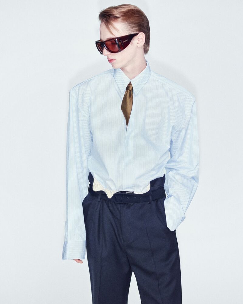 条纹棉府绸宽肩衬衫