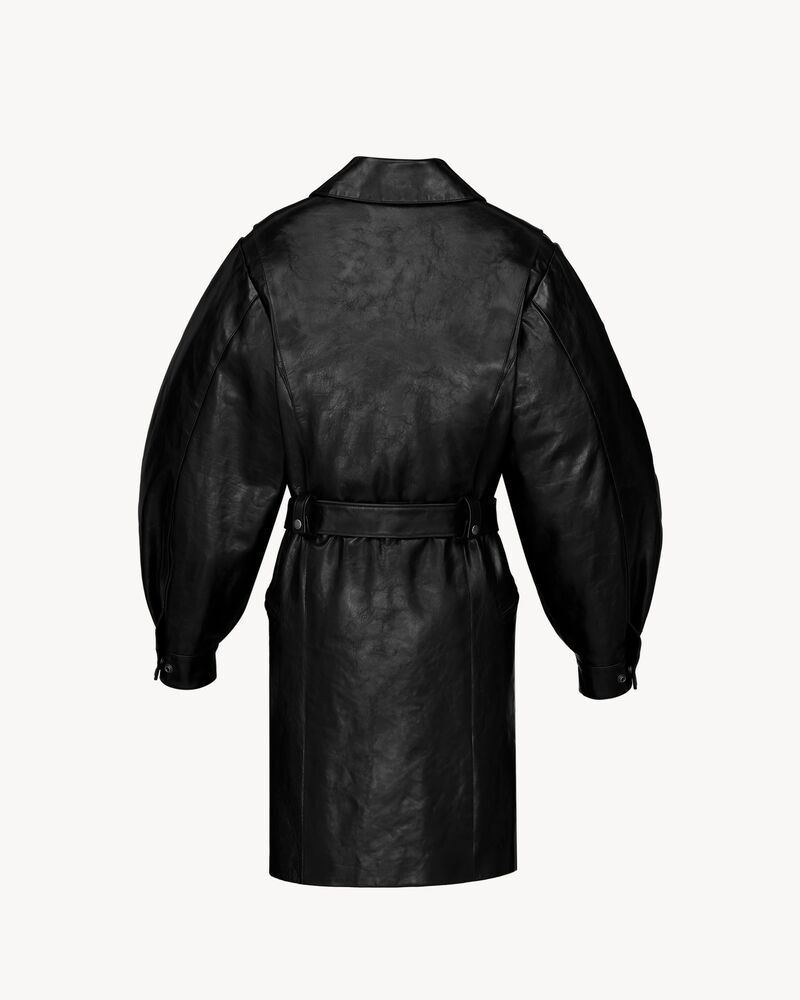 粒面皮革灯笼袖夹克