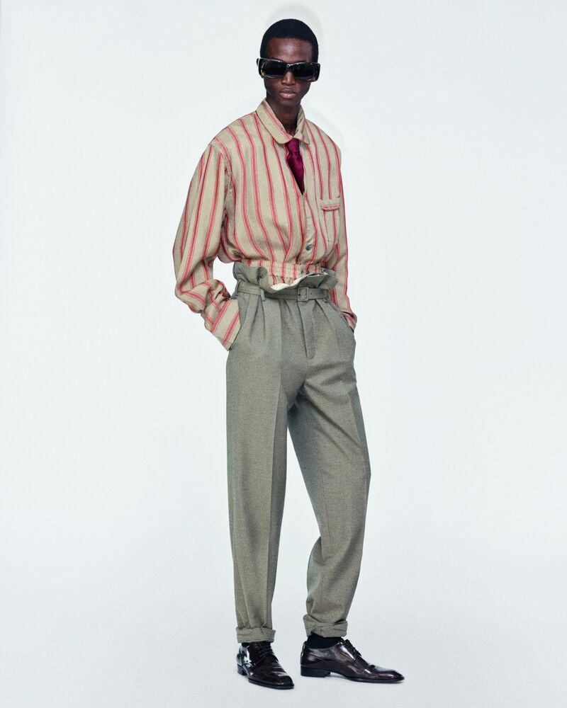 羊毛华达呢束褶长裤