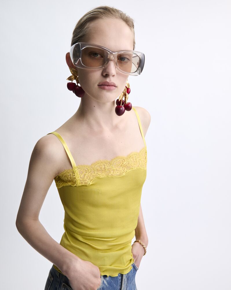 罗纹桑蚕丝平纹针织蕾丝背心