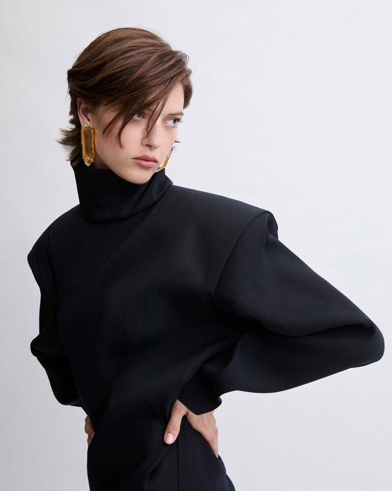 弹力桑蚕丝混纺方正版型连衣裙