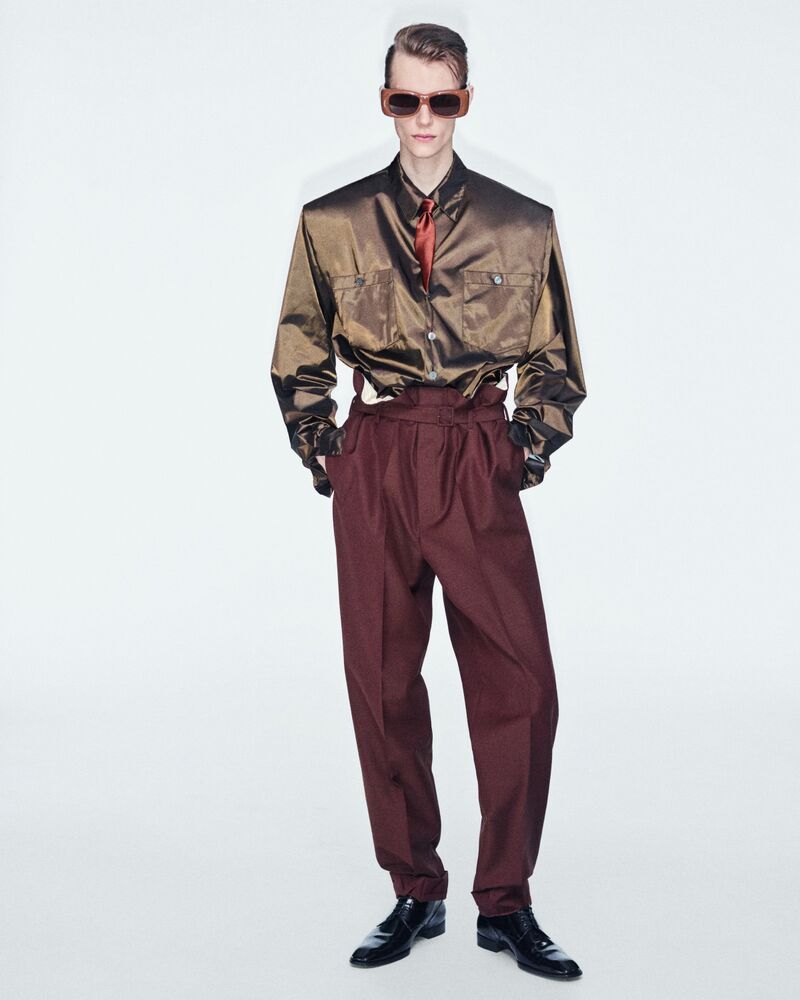 羊毛和马海毛束褶长裤