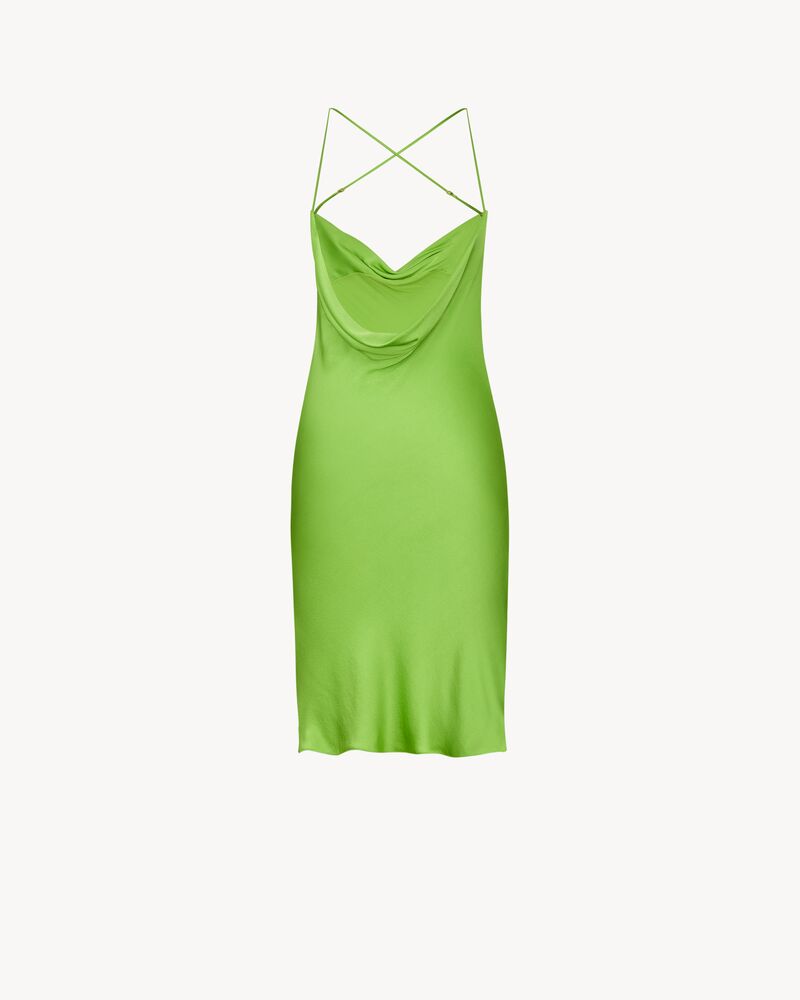 桑蚕丝缎面露背垂褶连衣裙