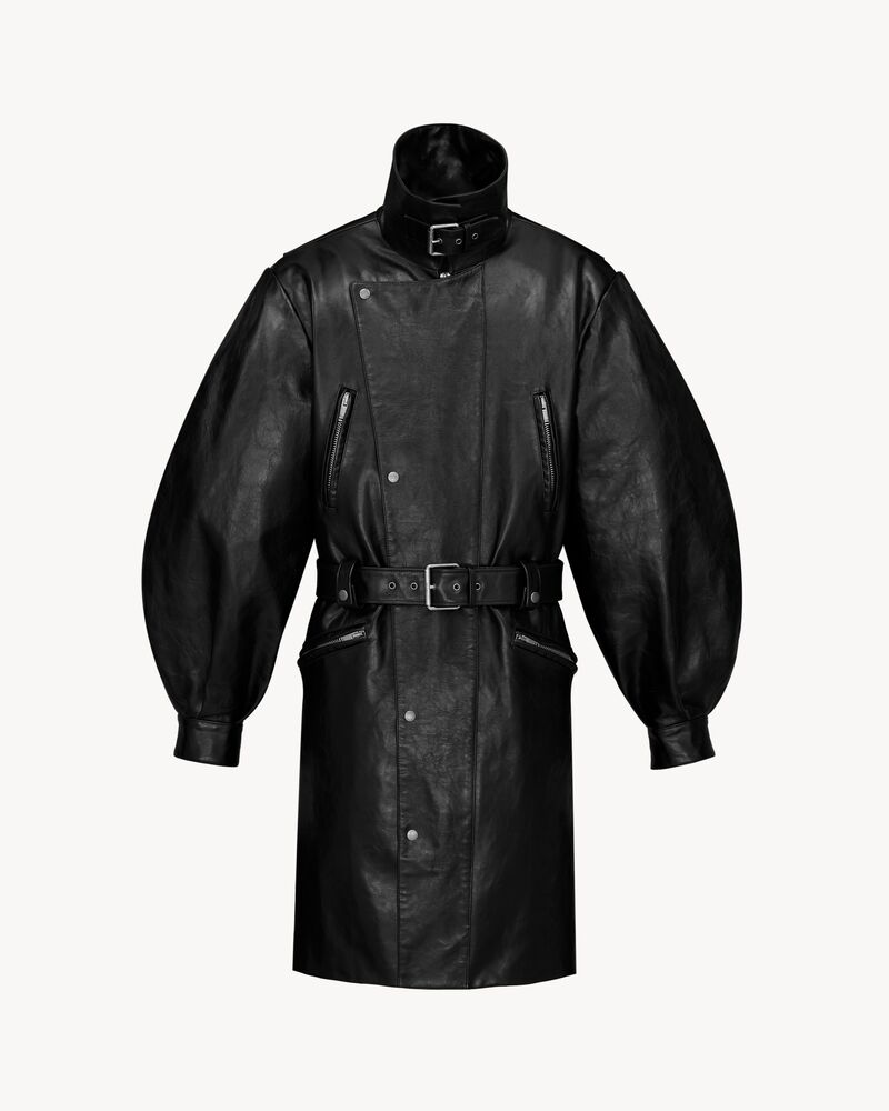 粒面皮革灯笼袖夹克