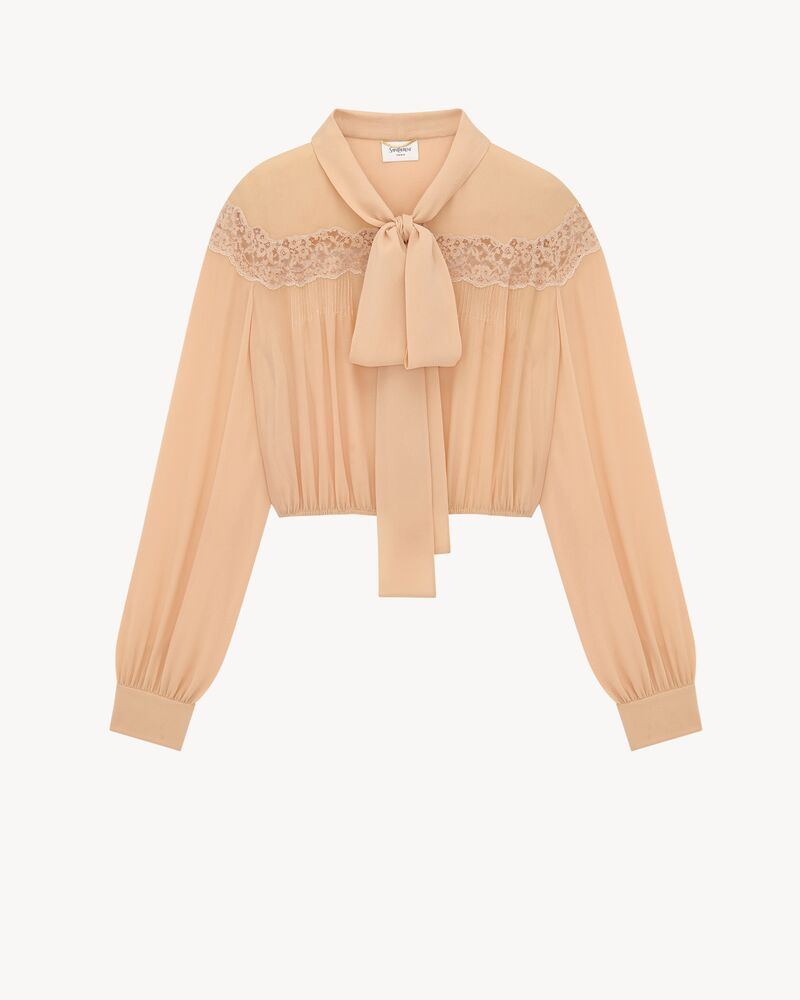 桑蚕丝乔其纱和蕾丝花结衬衫