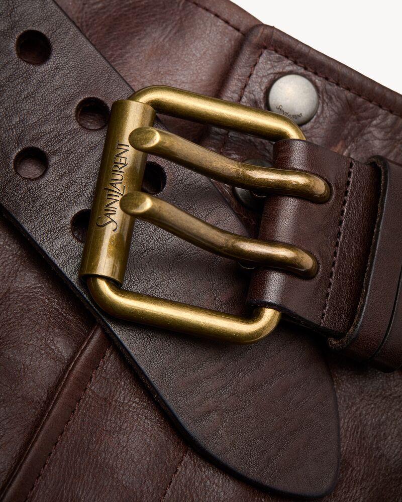 褶皱皮革腰带式铅笔裙