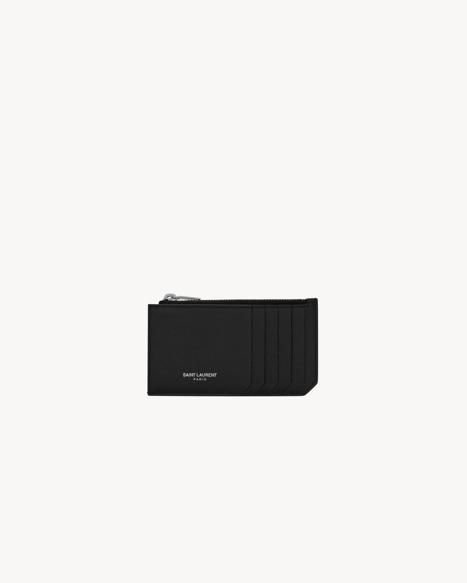 黑色SAINT LAURENT PARIS粒面皮革拉链卡包