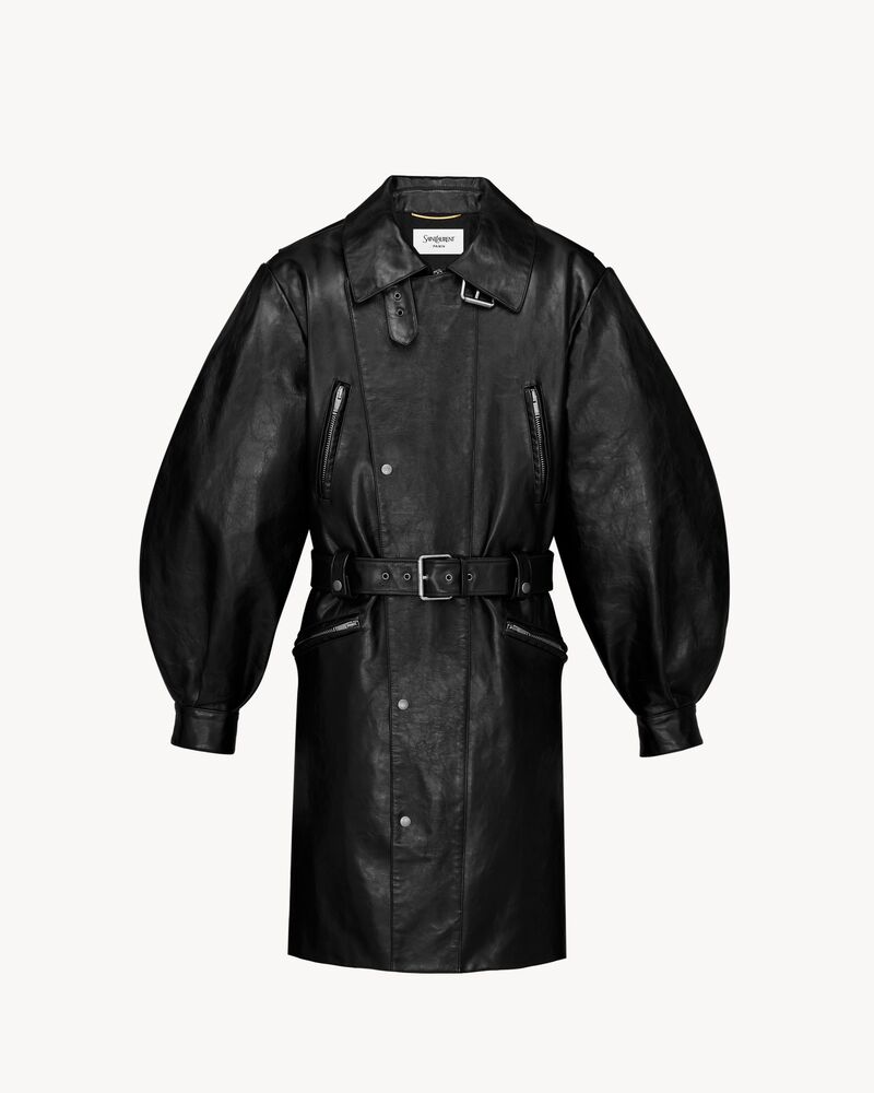 粒面皮革灯笼袖夹克