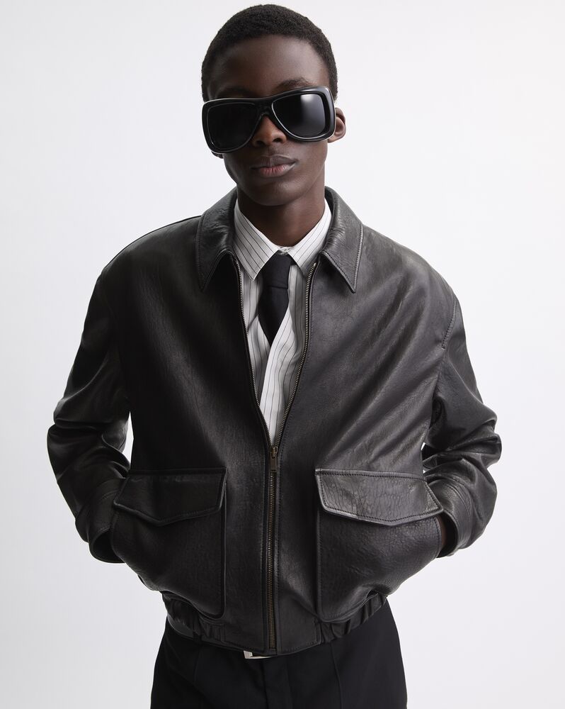 泡泡羊皮革短款夹克