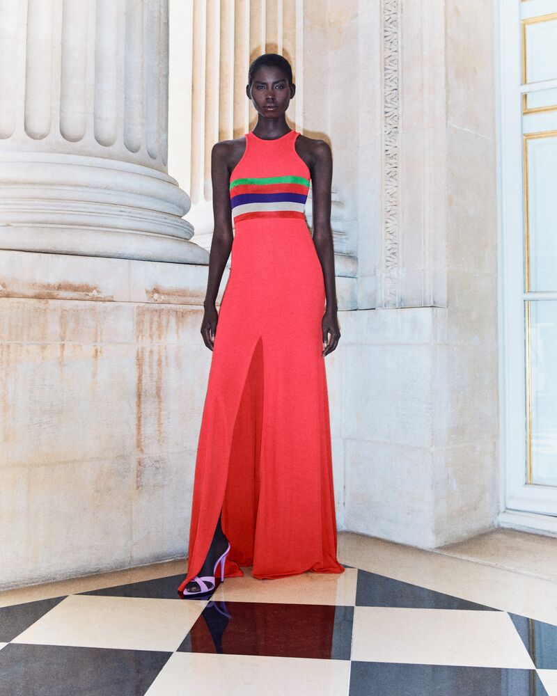 条纹平纹绉缎背心连衣裙