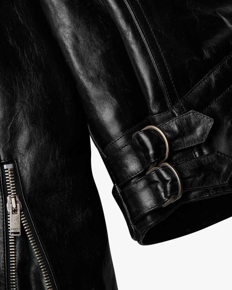 粒面皮革机车夹克