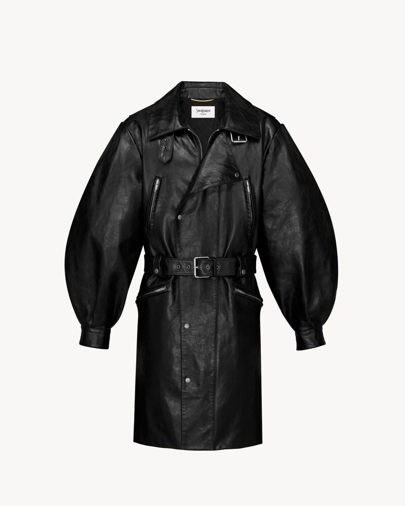 粒面皮革灯笼袖夹克