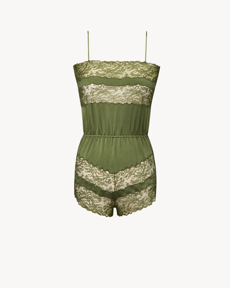 桑蚕丝缎面蕾丝连衫裤