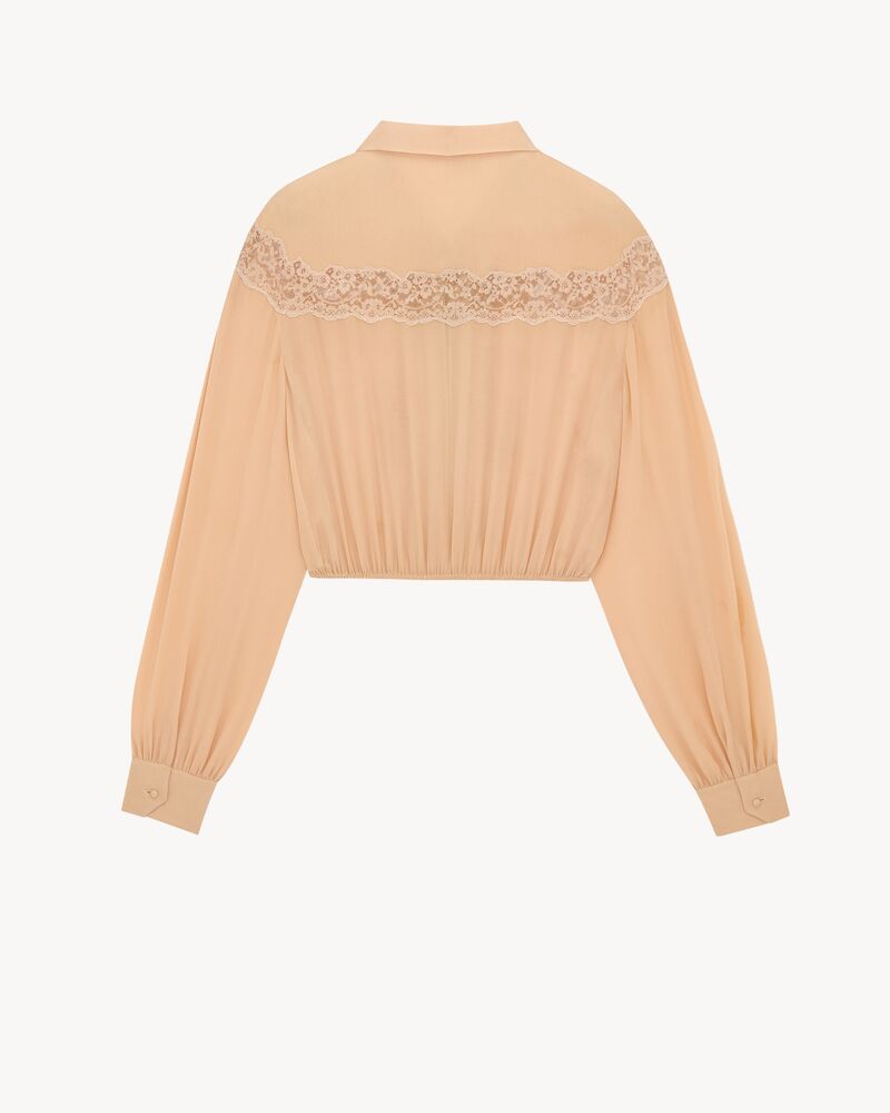 桑蚕丝乔其纱和蕾丝花结衬衫