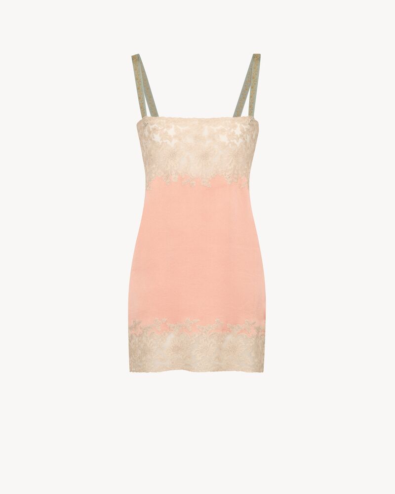 桑蚕丝缎面蕾丝吊带连衣裙