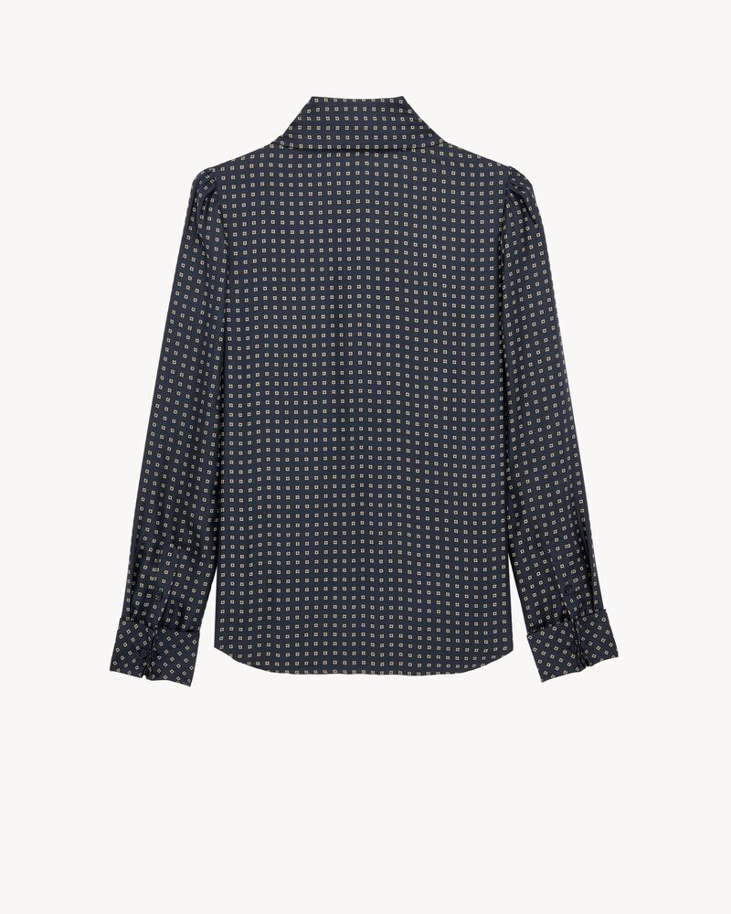 方格桑蚕丝绉背缎花结衬衫