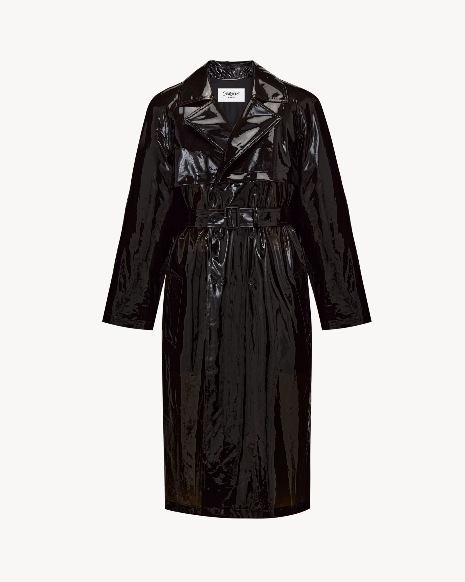 乌木棕漆面人造革风衣