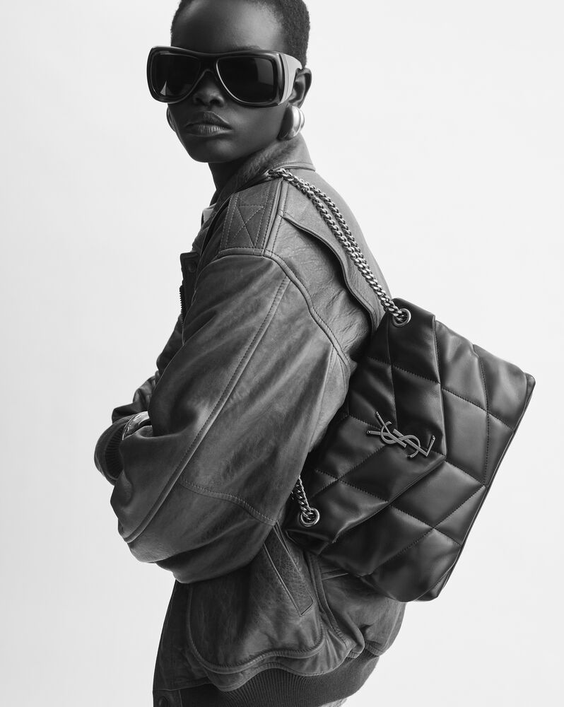 PUFFER小号亮面皮革手袋