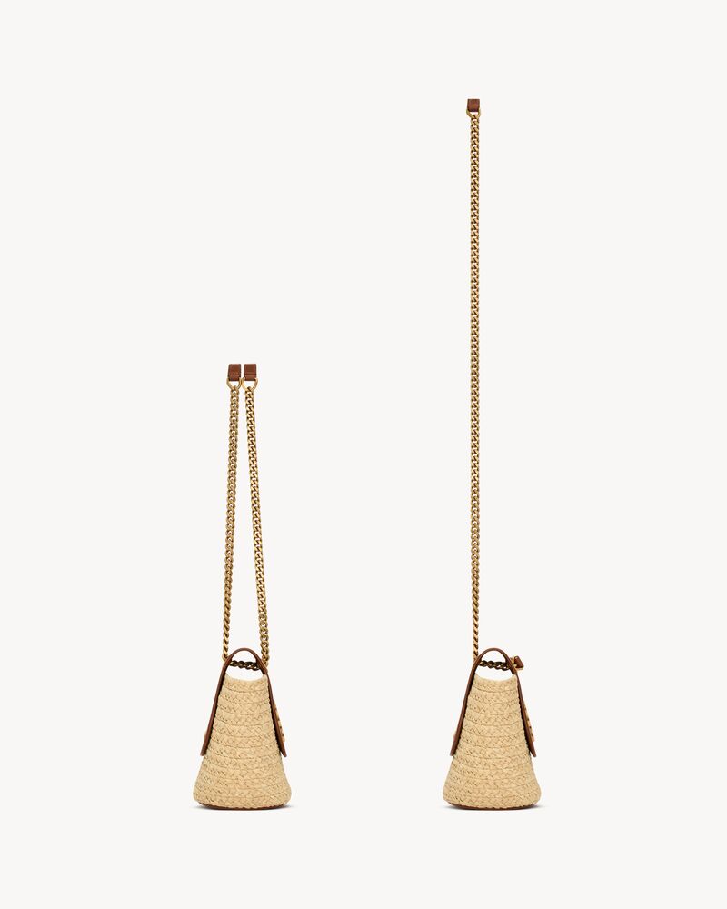 mini Manon拉菲草和做旧植鞣皮革手袋