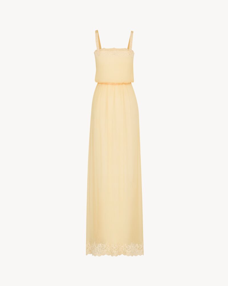 桑蚕丝平纹绉缎蕾丝连衣裙