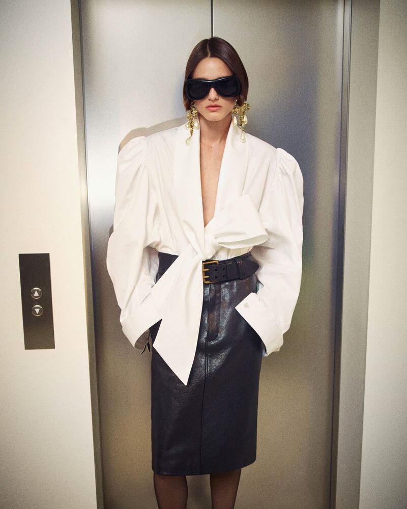 棉府绸灯笼袖衬衫