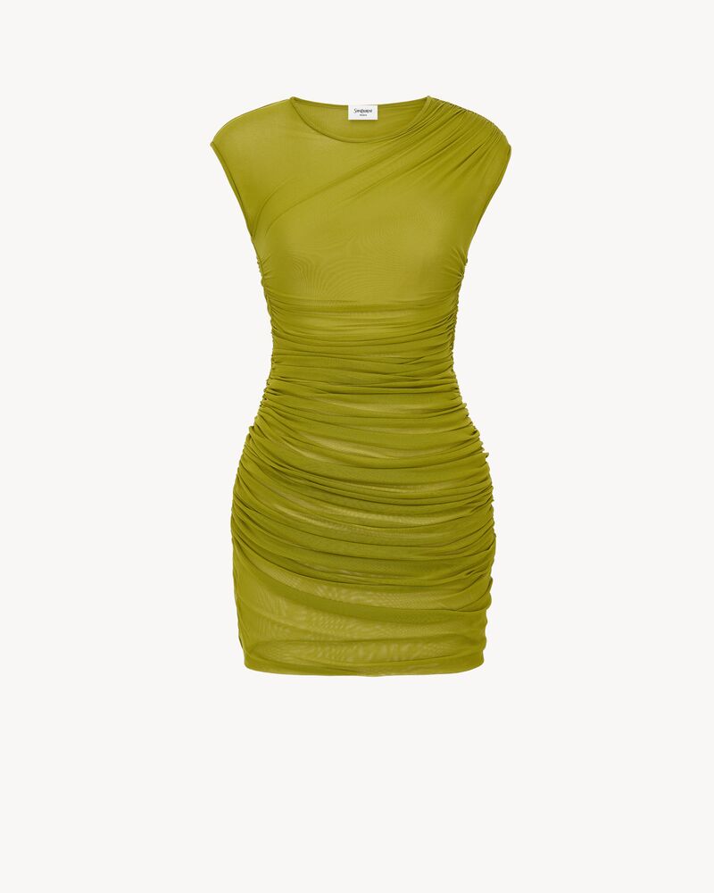 薄纱平纹针织褶饰连衣裙