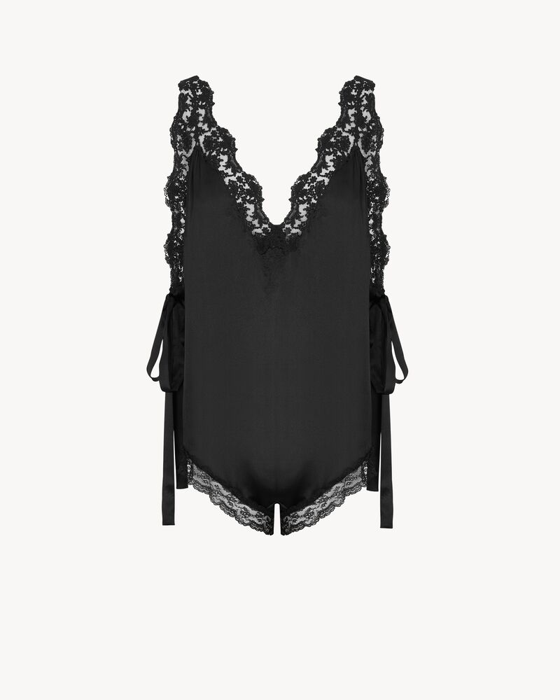 桑蚕丝平纹绉缎蕾丝连衫裤