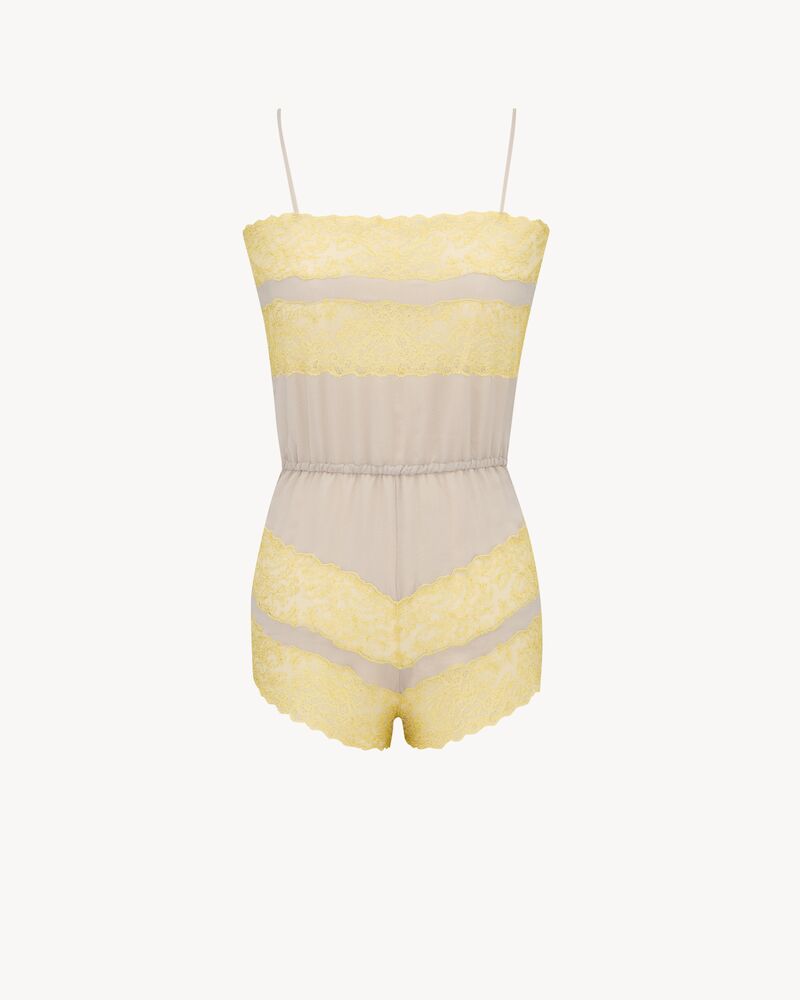 桑蚕丝平纹绉缎蕾丝连衫裤