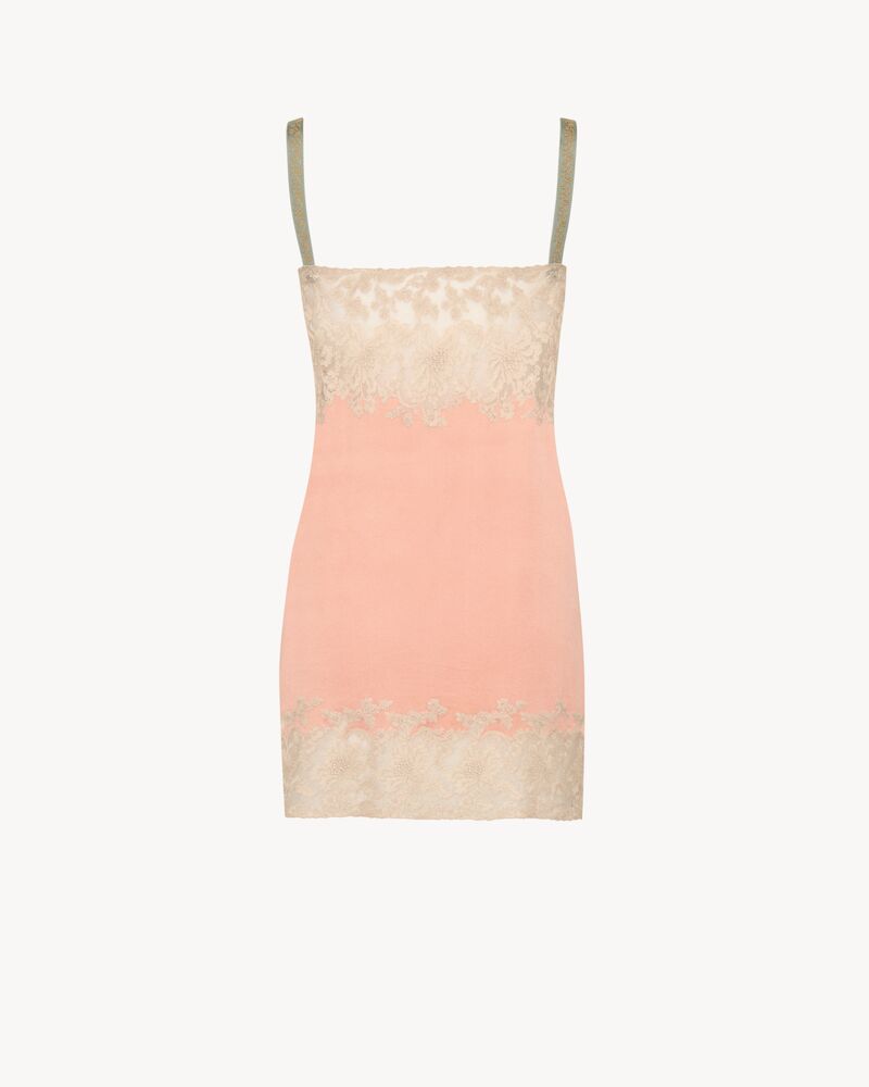 桑蚕丝缎面蕾丝吊带连衣裙