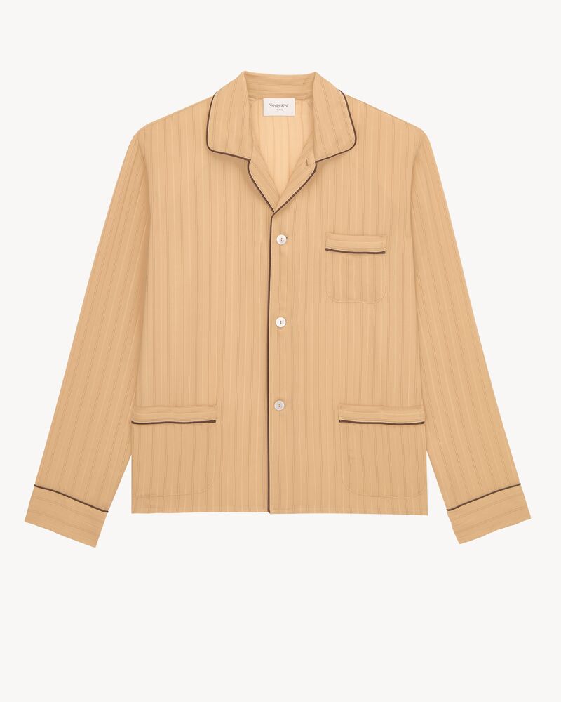 条纹桑蚕丝睡衣式上衣 