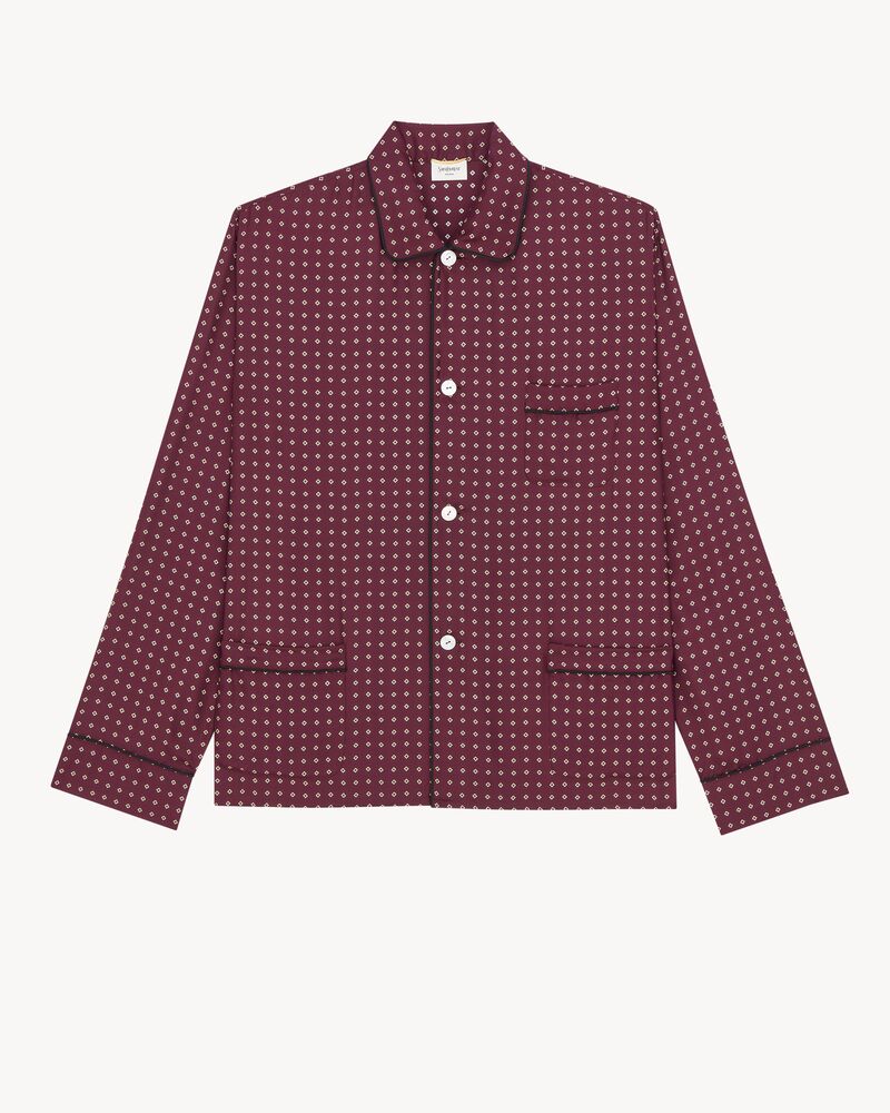 菱形纹桑蚕丝缎面睡衣式上衣