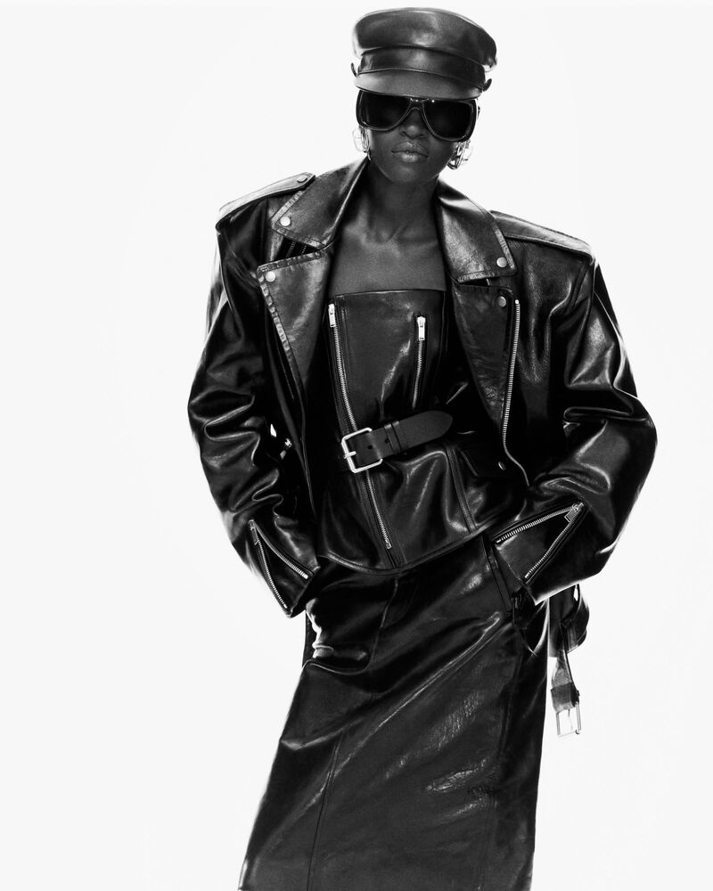 粒面皮革超大机车夹克