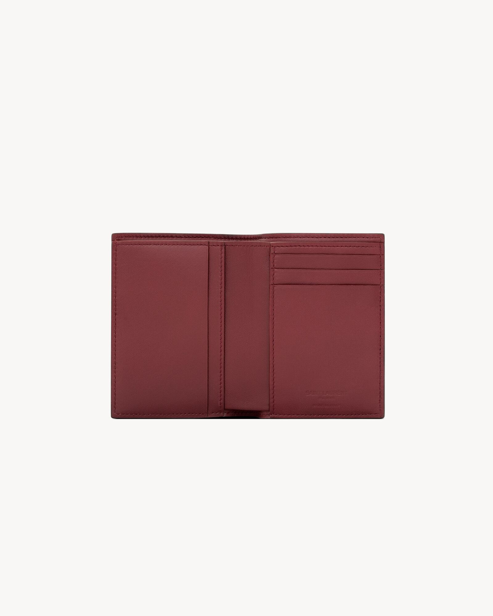 SAINT LAURENT PARIS双色光滑牛皮革信用卡钱包