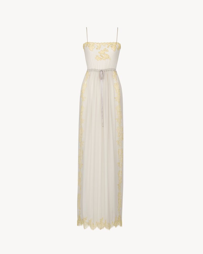 桑蚕丝平纹绉缎蕾丝连衣裙