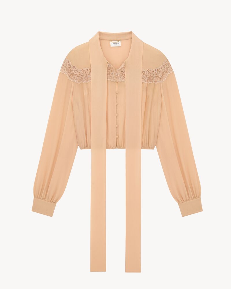 桑蚕丝乔其纱和蕾丝花结衬衫