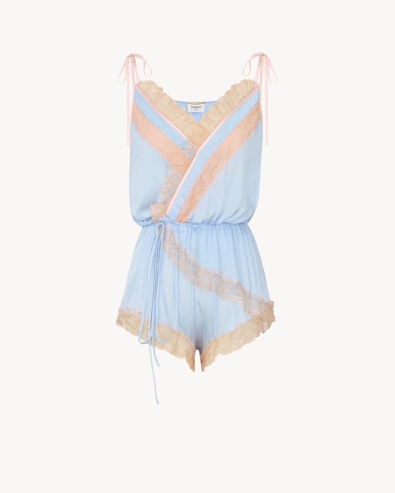 桑蚕丝平纹绉缎蕾丝连衫裤