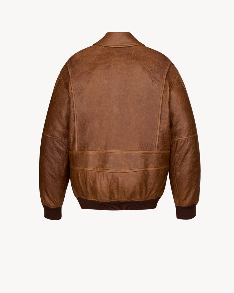 复古粒面羊皮革加衬飞行员夹克