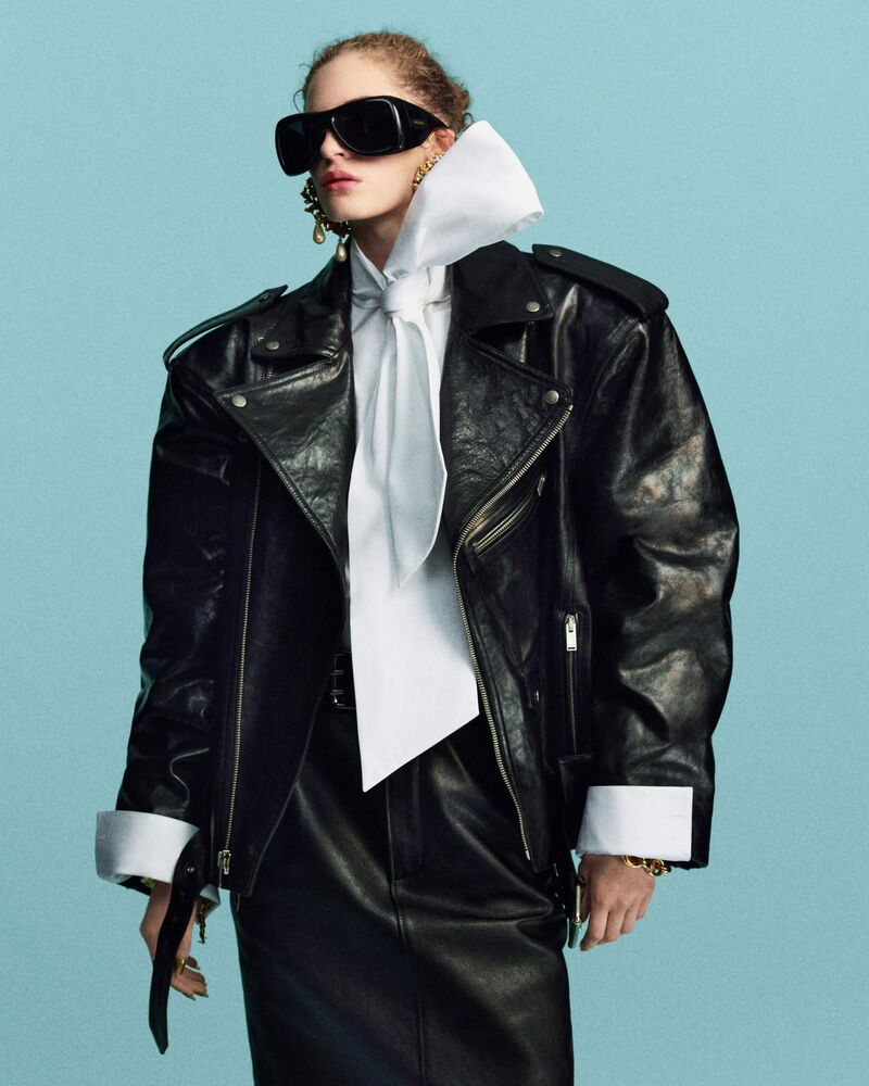 粒面皮革机车夹克