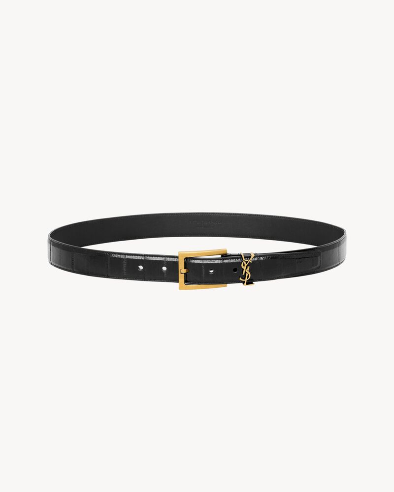 字母标志鳗鱼皮革腰带