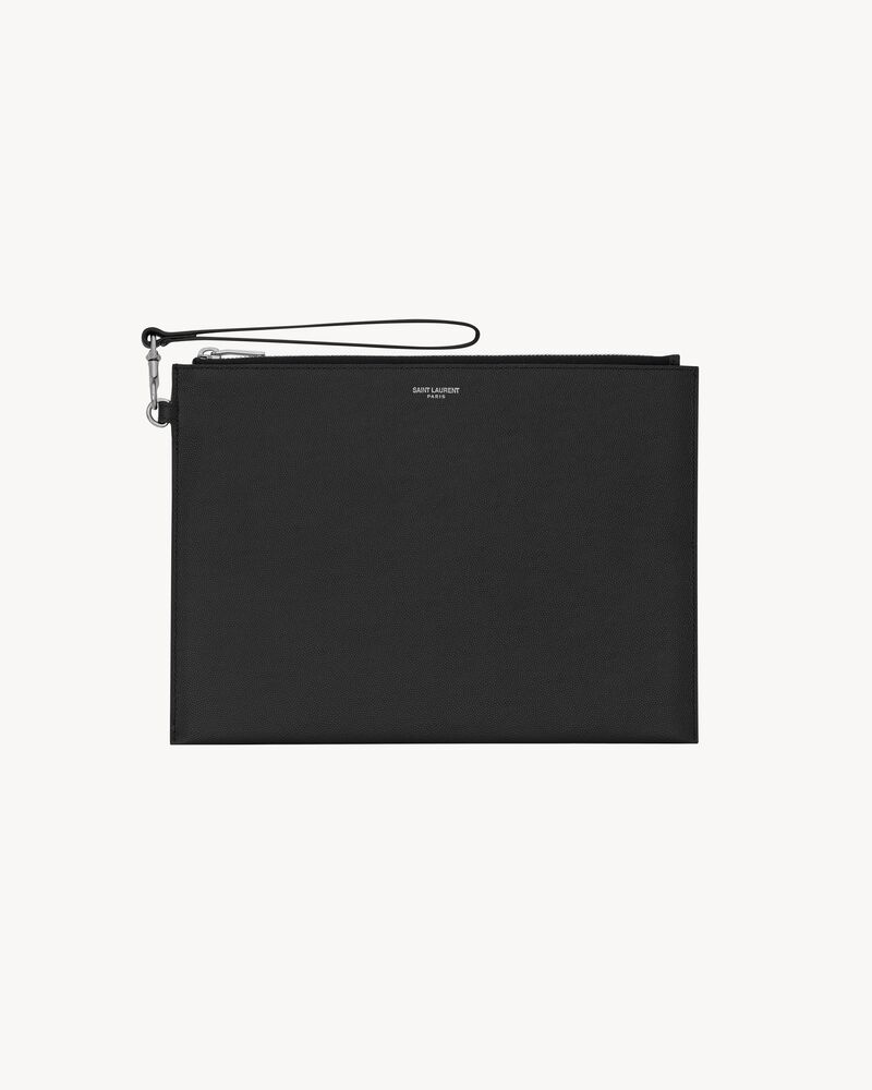 SAINT LAURENT圣罗兰中国官方网站 Saint Laurent Paris粒面压印皮革拉链平板电脑包