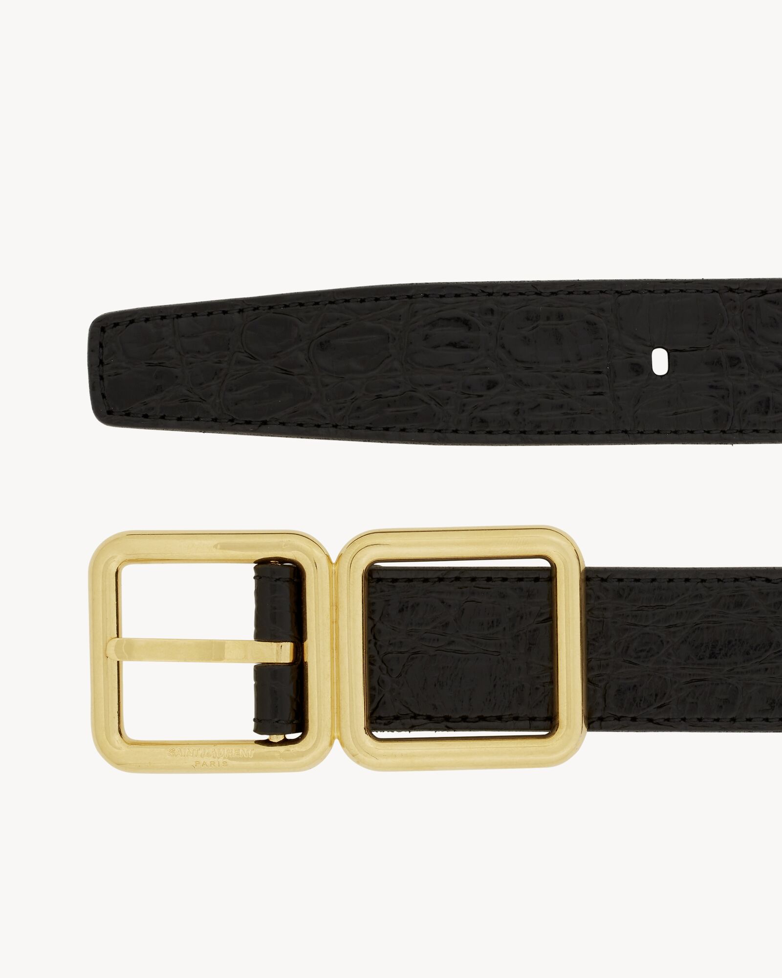 鳄鱼纹压印皮革双扣腰带