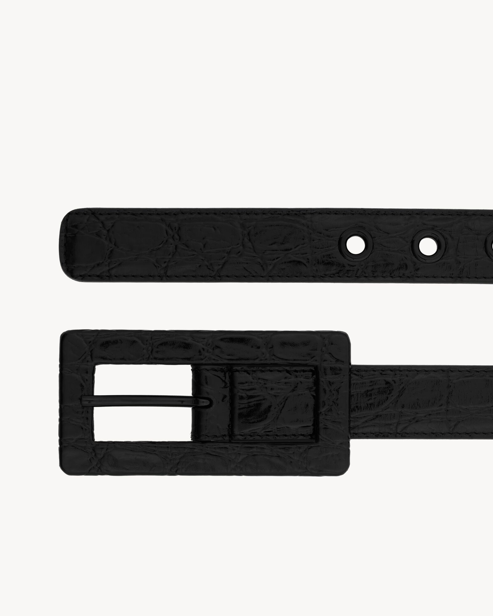 鳄鱼纹压印皮革长方形搭扣腰带