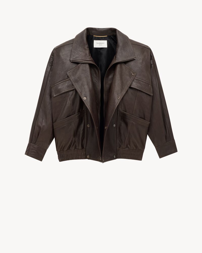 泡泡羊皮革飞行员夹克