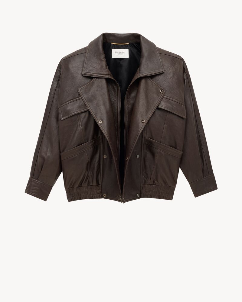 泡泡羊皮革飞行员夹克