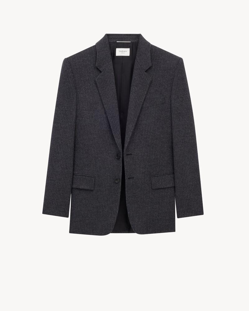 条纹羊毛和山羊绒法兰绒夹克