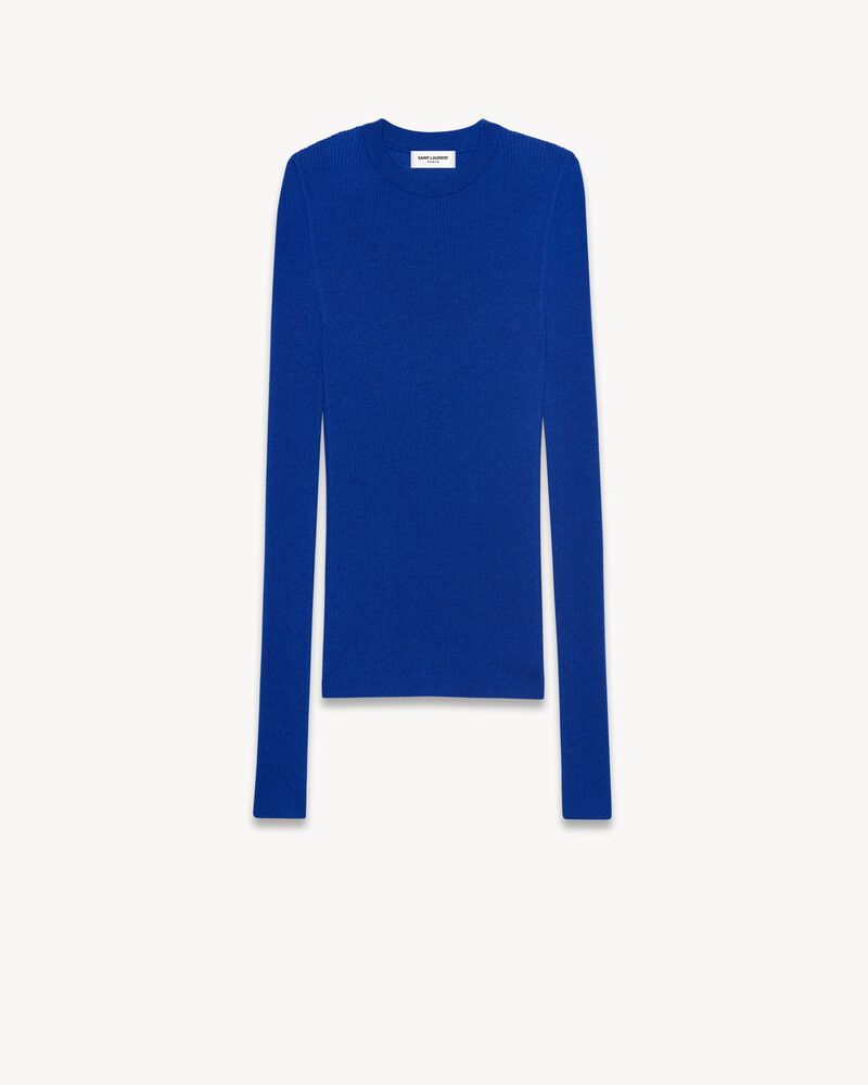 山羊绒、羊毛和桑蚕丝罗纹圆领毛衫