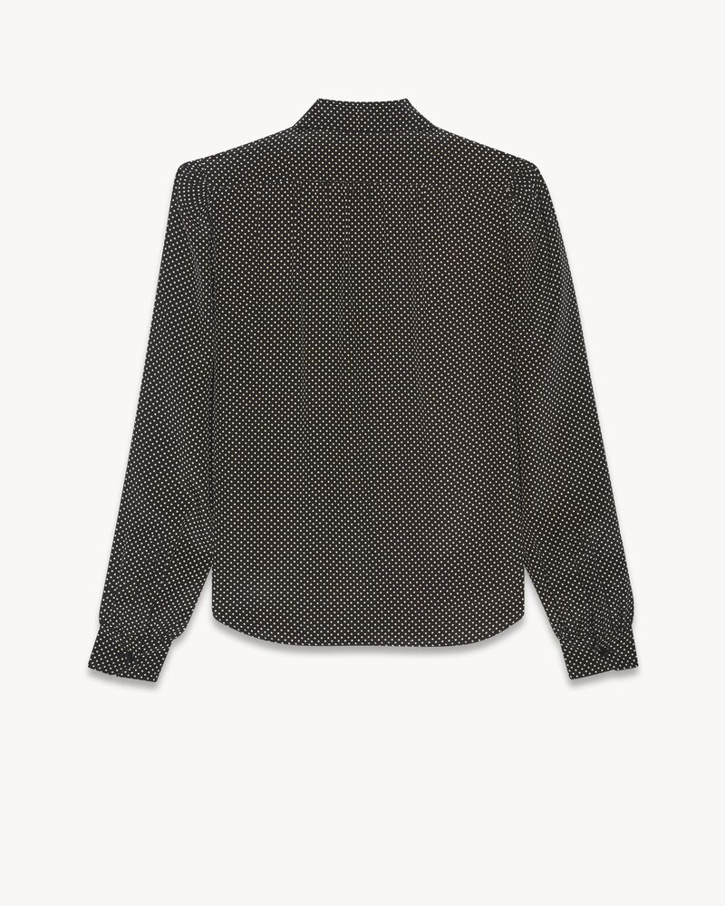 波点桑蚕丝缎面花结领衬衫