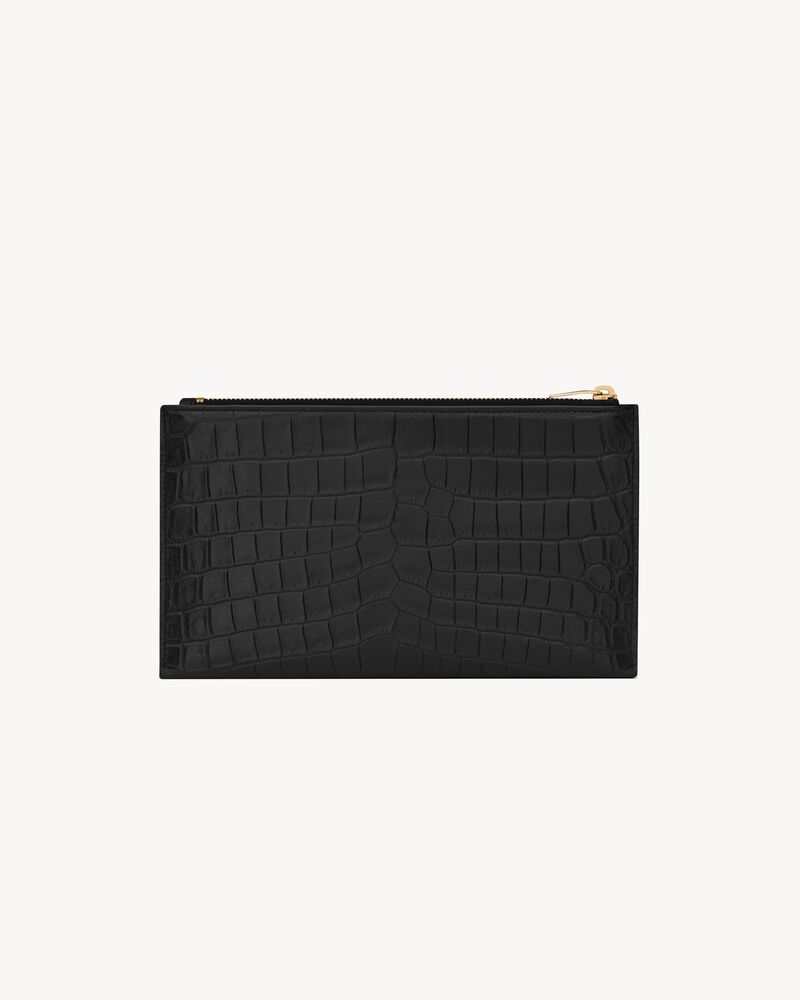 TINY CASSANDRE bill pouch in crocodile embossed matte leather