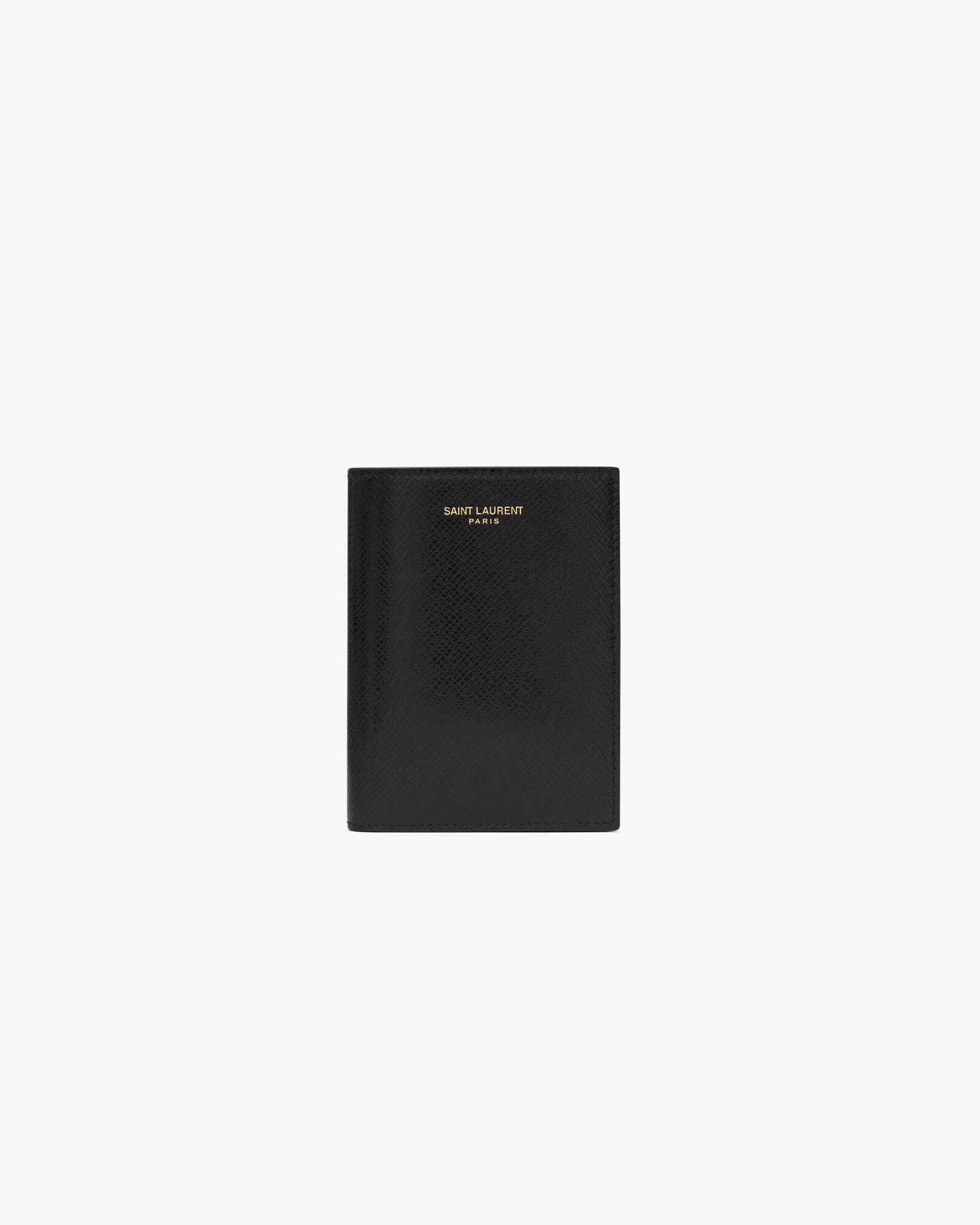 Saint Laurent Paris涂层树皮纹皮革信用卡钱包