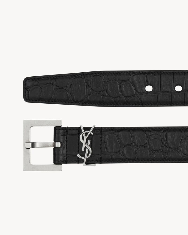 Monogram鳄鱼纹压印雾面皮革腰带